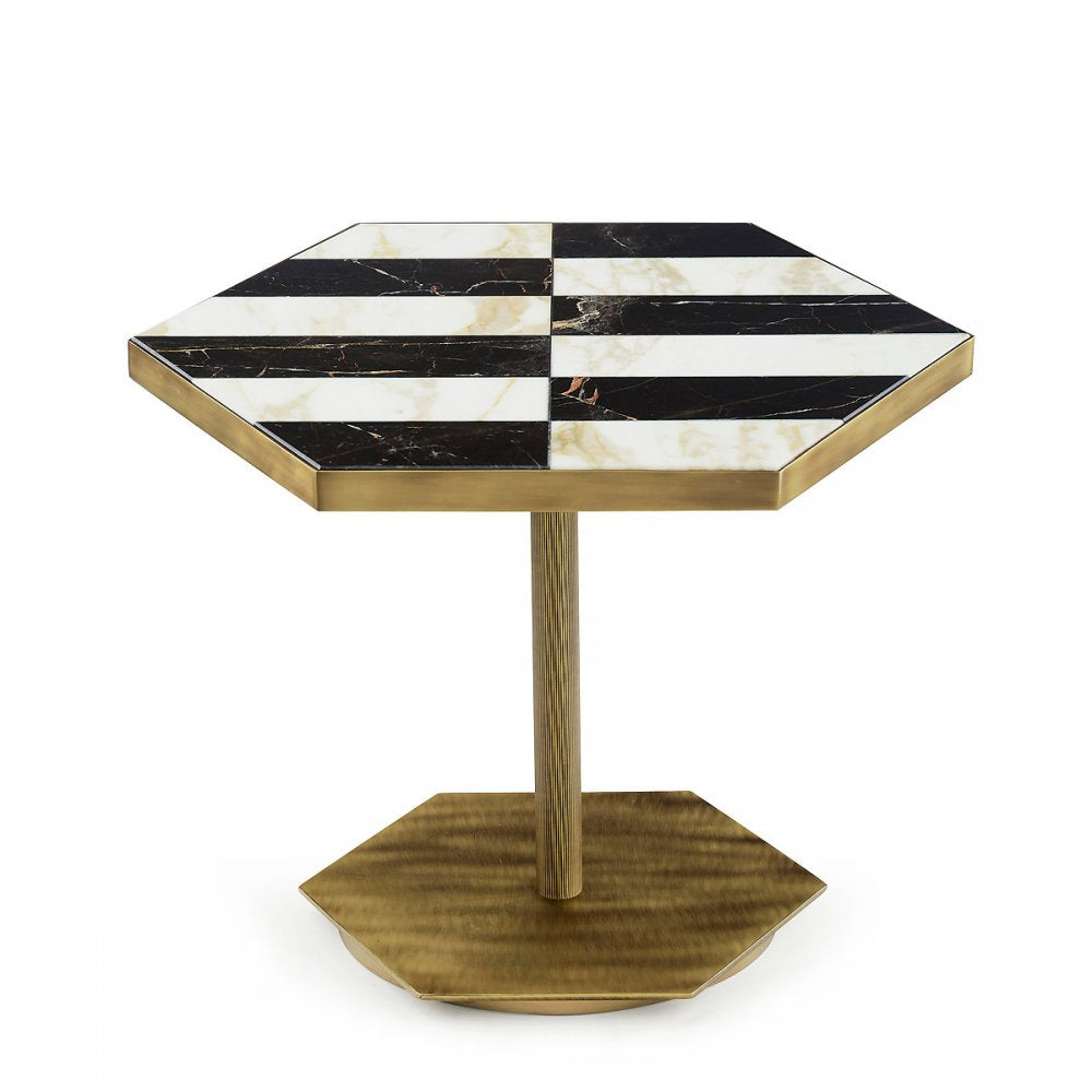 TED - LOW SIDE TABLE WITH INLAID MARBLE TOP