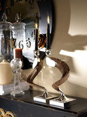 Horn silver plated metal candlestick
