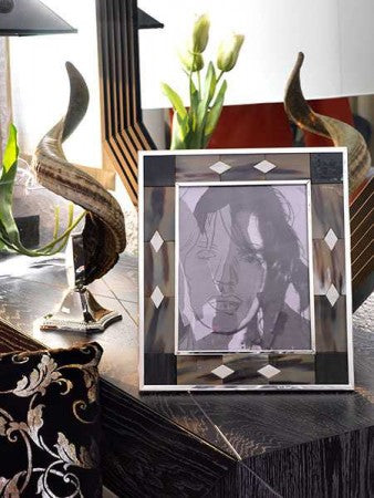 Picture frame in sterling silver and horn mosaic