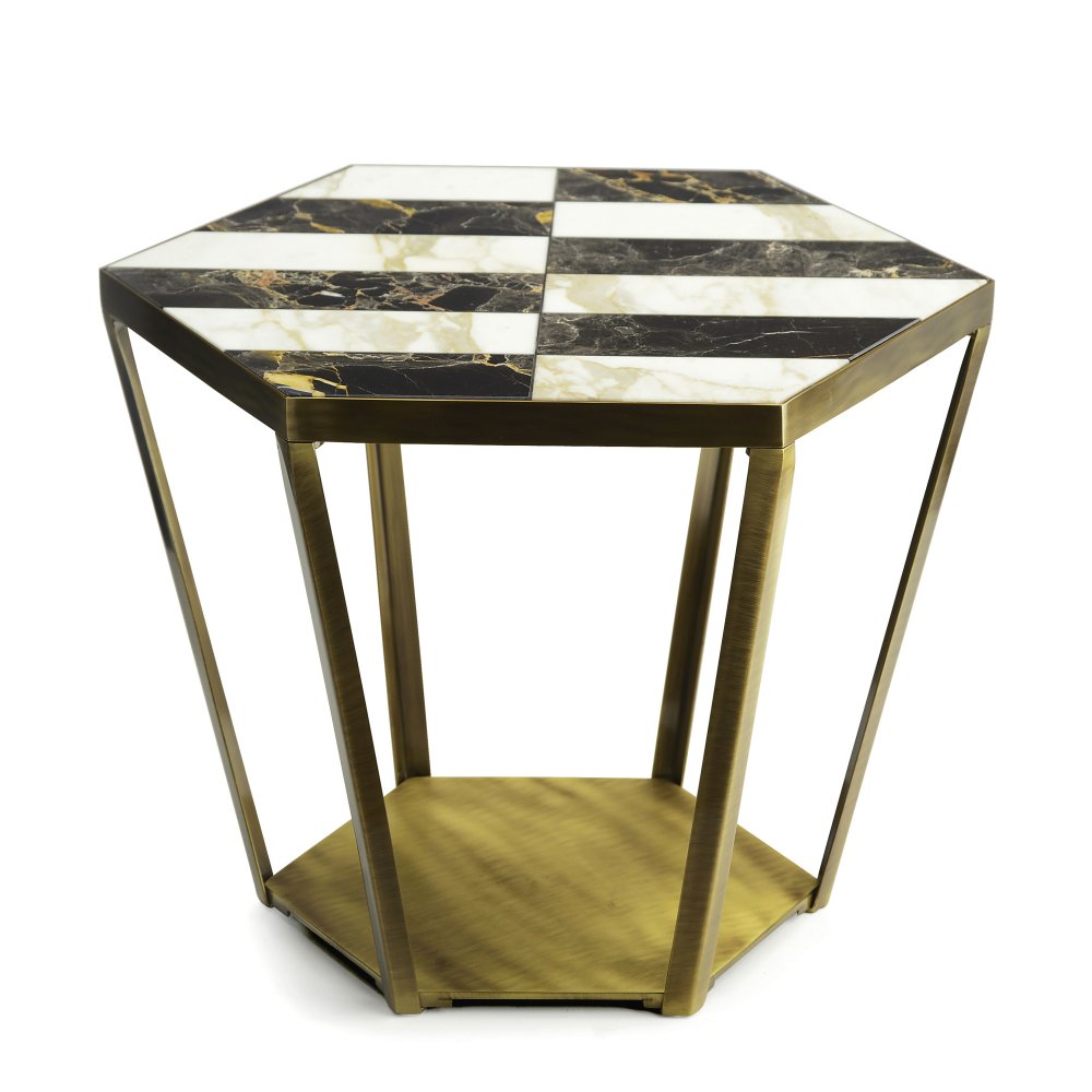 RAY - SIDE TABLE WITH INLAID MARBLE TOP