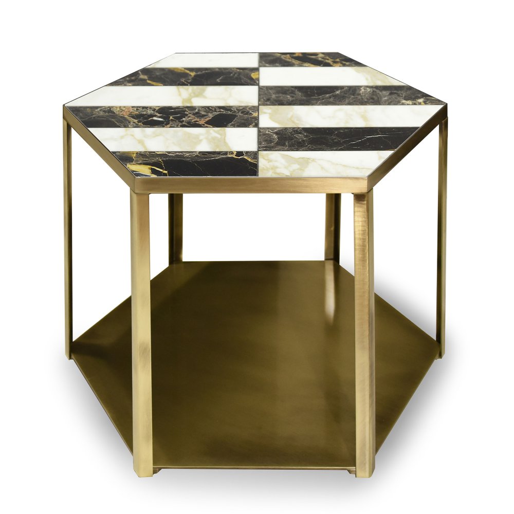 MEL - SIDE TABLE WITH INLAID MARBLE TOP