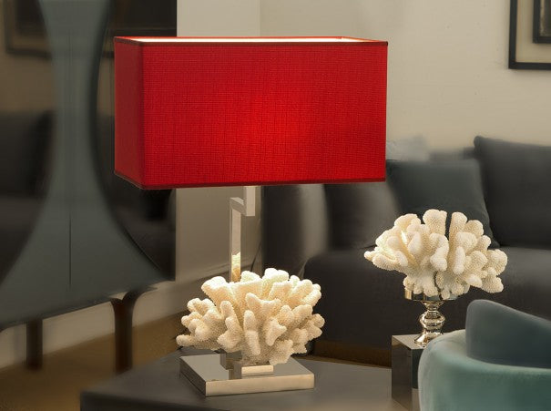 Nickel plated brass table lamp with coral