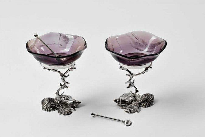 Fluorite salt/pepper holder on sterling silver base and spoon
