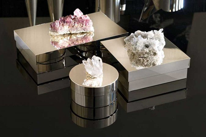 Crystal rock or amethyst druse on sterling silver boxes
