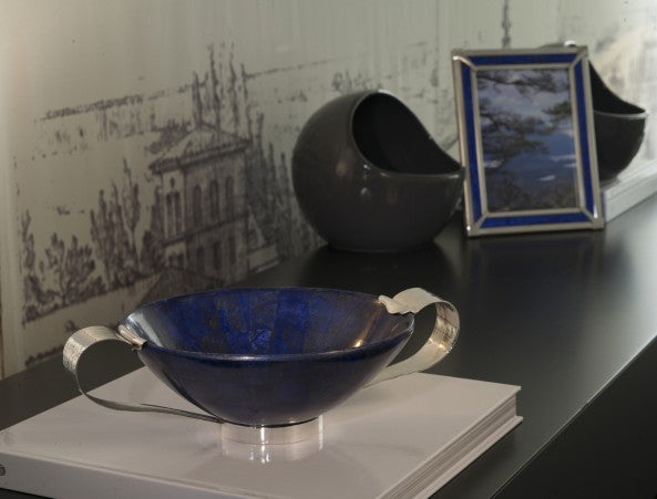 Centerpiece in sterling silver and lapislazzuli mosaic