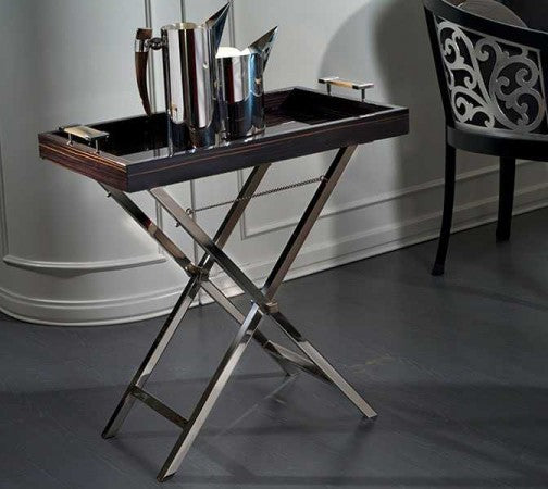 Ebony tray with horn handles and nikel plated accessories and nikel plated metal plian
