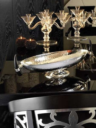 Hammered Oval stand horn bowl, silver plated metal