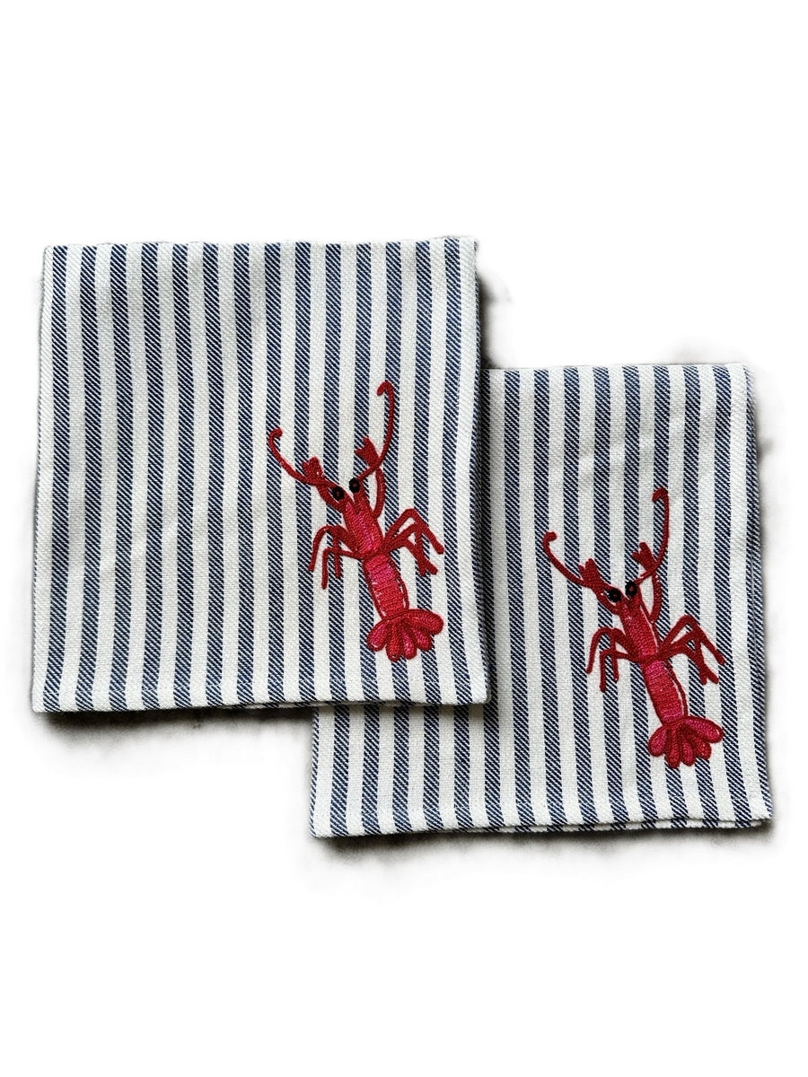 SET OF 2 EMBROIDERED NAPKINS - LOBSTER