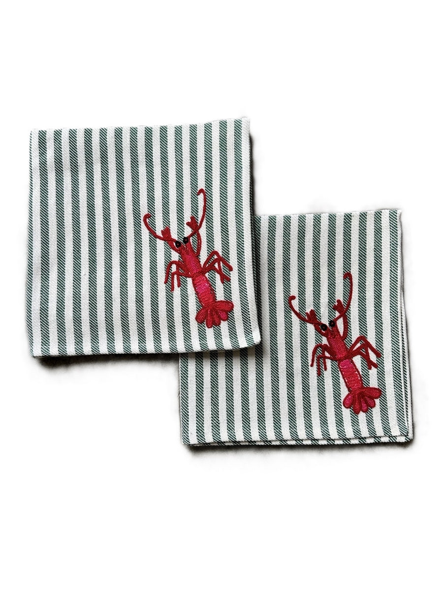 SET OF 2 EMBROIDERED NAPKINS - LOBSTER