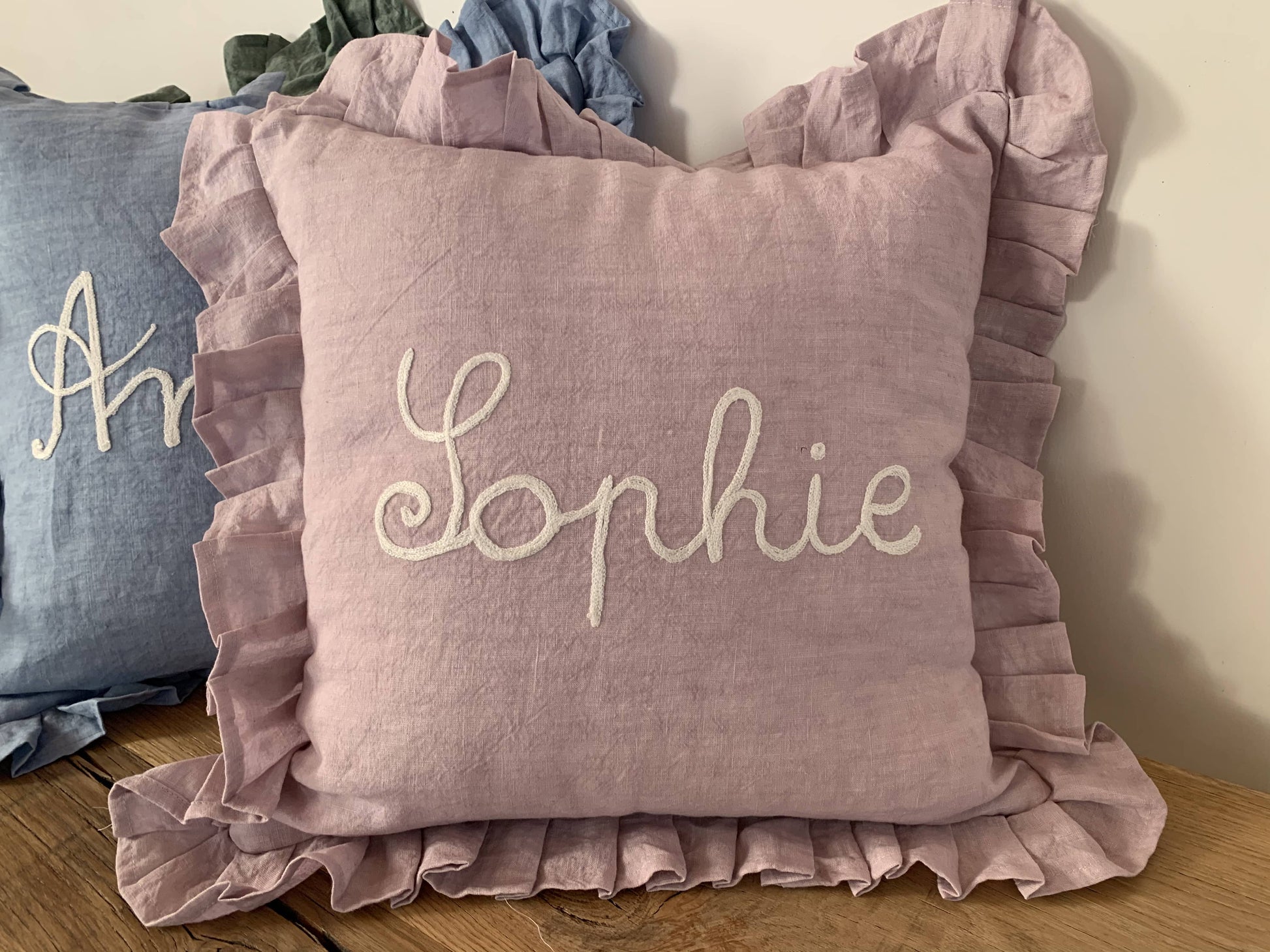PURE LINEN CUSHION WITH RUFFLES - BESPOKE