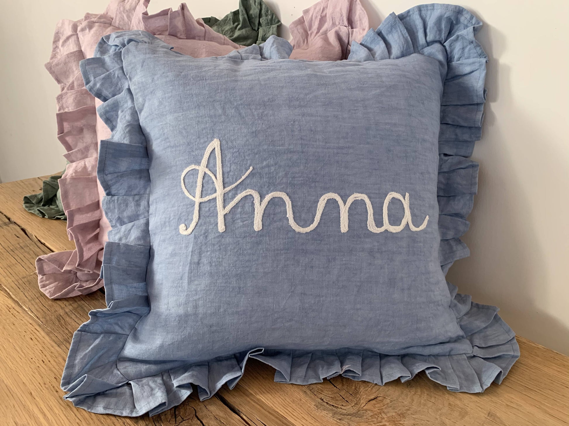 PURE LINEN CUSHION WITH RUFFLES - BESPOKE