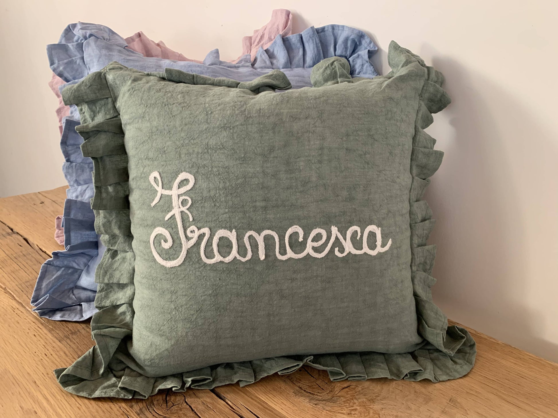 PURE LINEN CUSHION WITH RUFFLES - BESPOKE