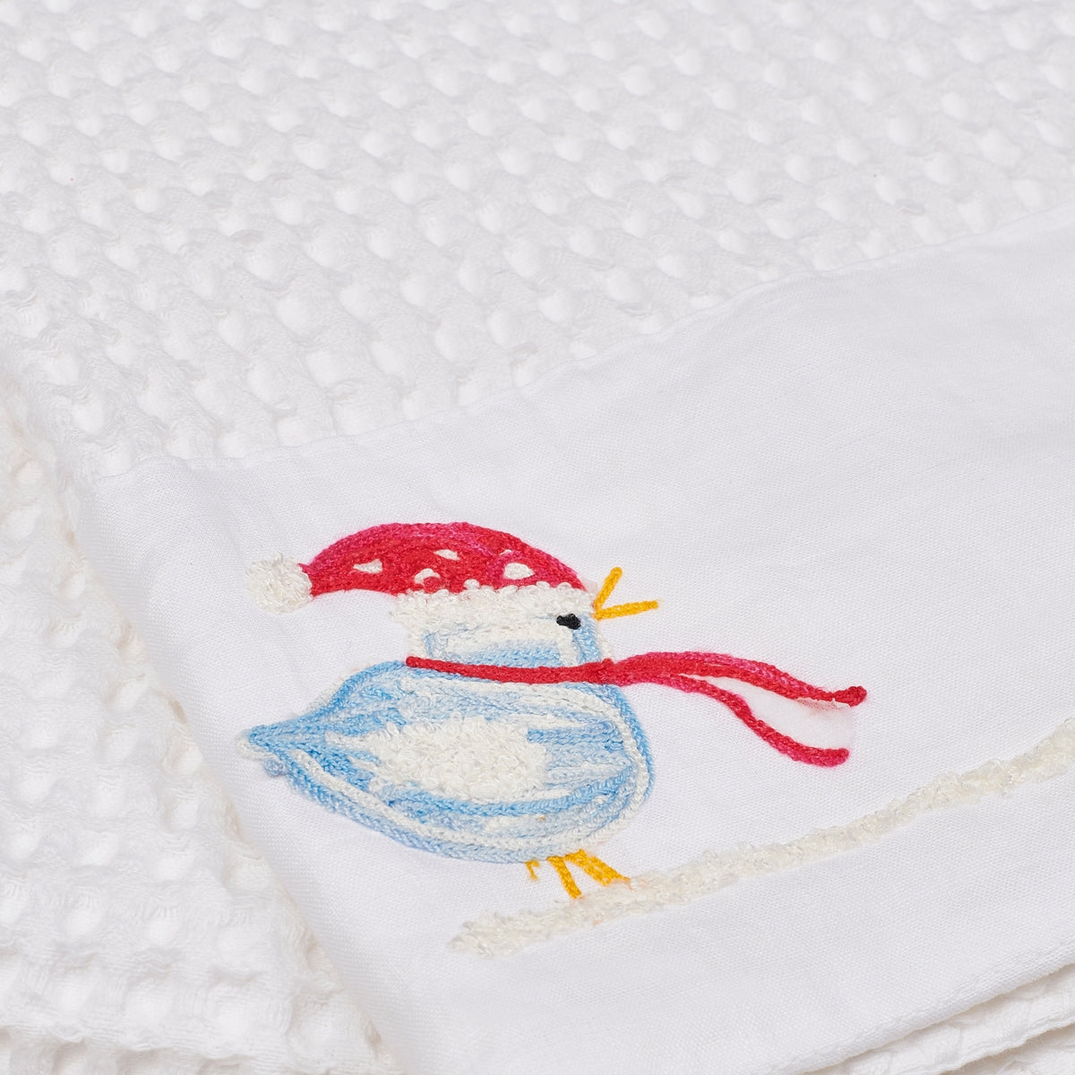 LITTLE BIRD WITH SCARF - Guest and Face towel in soft honey comb fabric