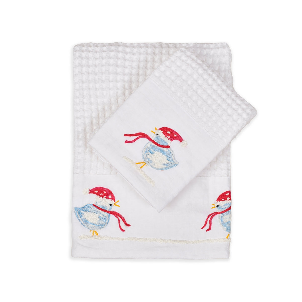 LITTLE BIRD WITH SCARF - Guest and Face towel in soft honey comb fabric