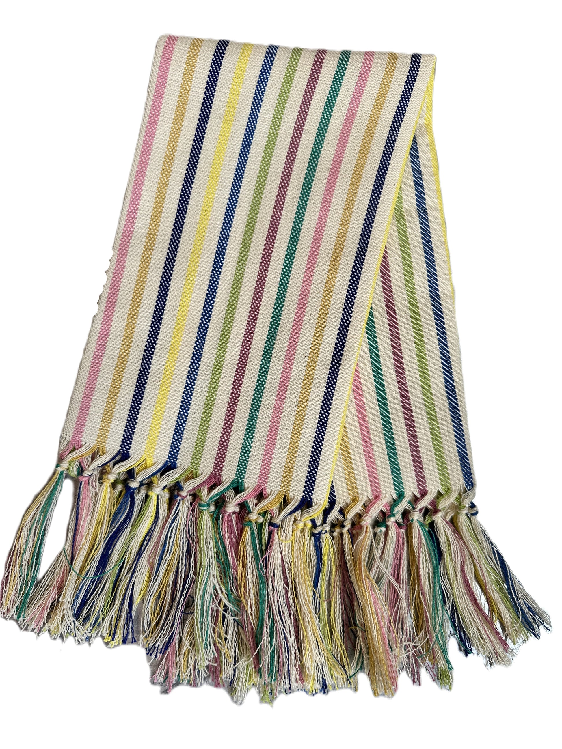 MULTI STRIPE GUEST TOWEL WITH FRINGE