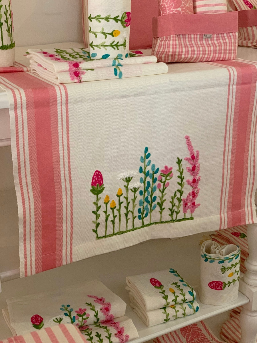 SPRING FLOWER FIELD - EMBROIDERED TABLERUNNER