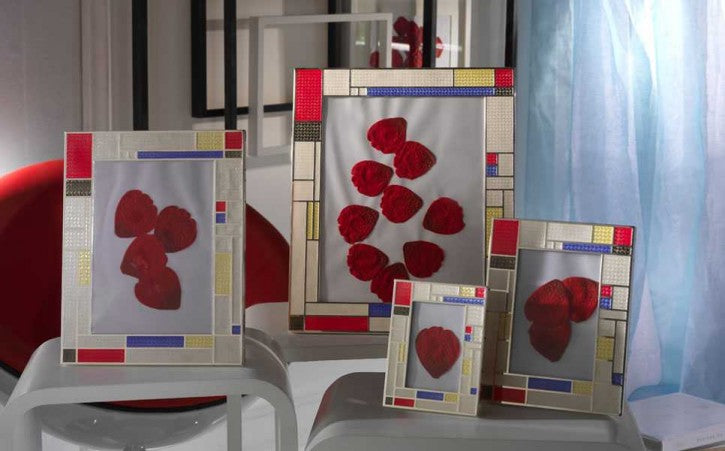 Engraved and enamel silver plated metal frames