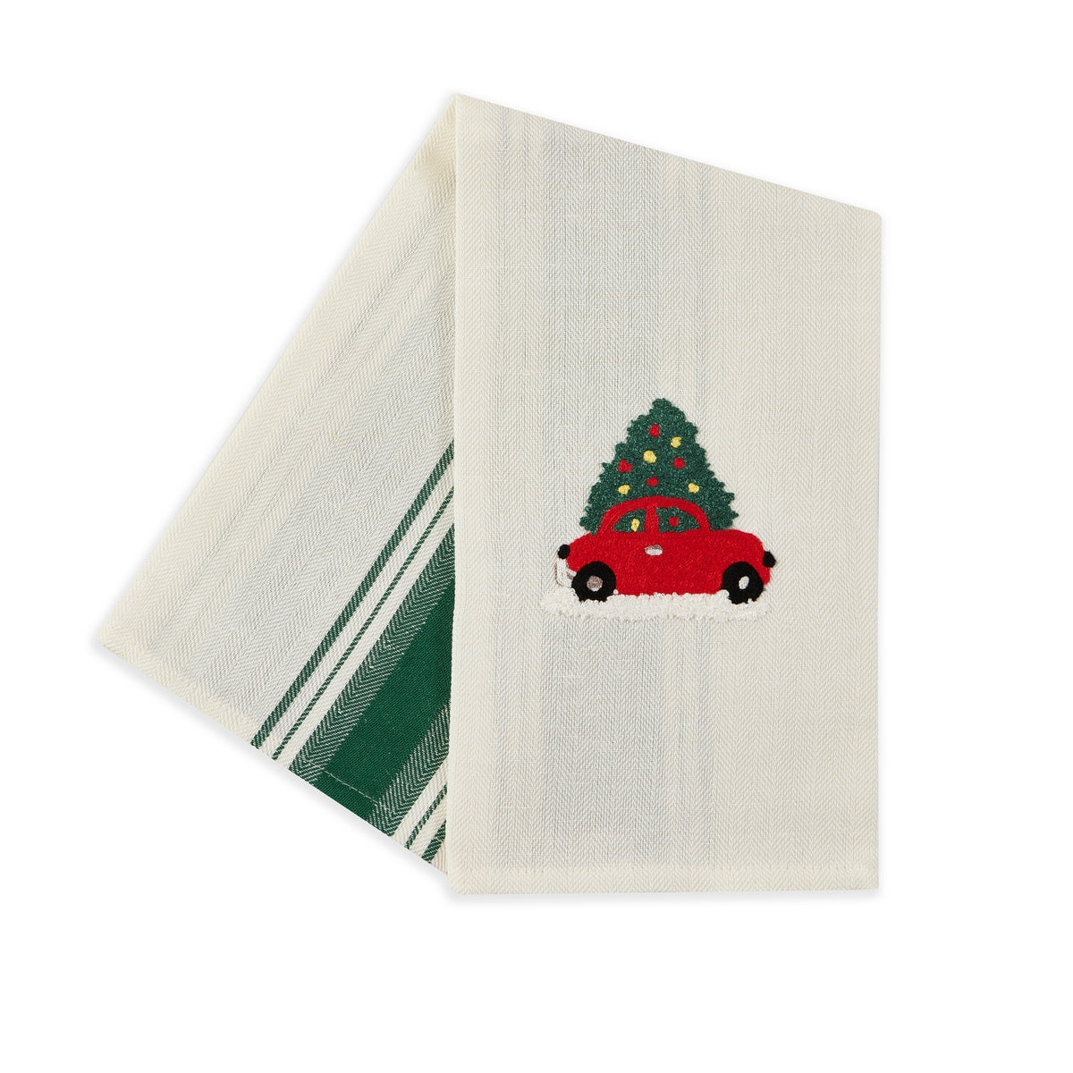 Car with Christmas Tree - Embroidered kitchen towel
