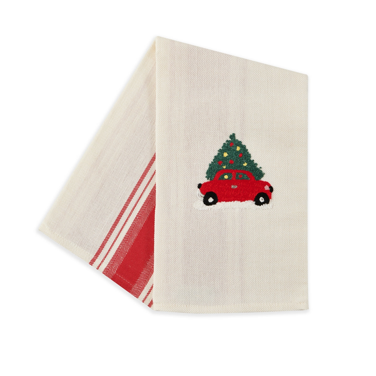 Car with Christmas Tree - Embroidered kitchen towel