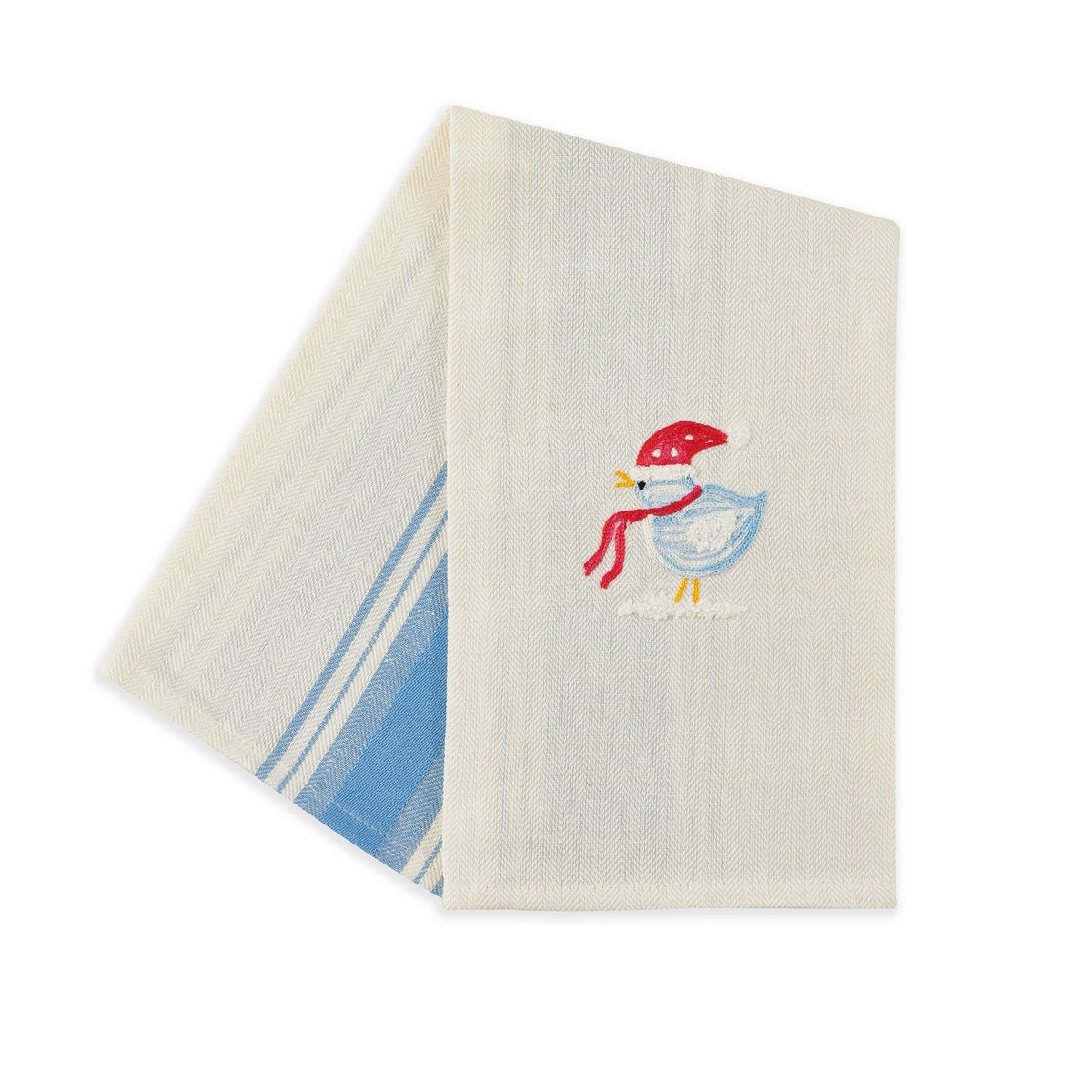 BIRD WITH SCARF - Embroidered kitchen towel