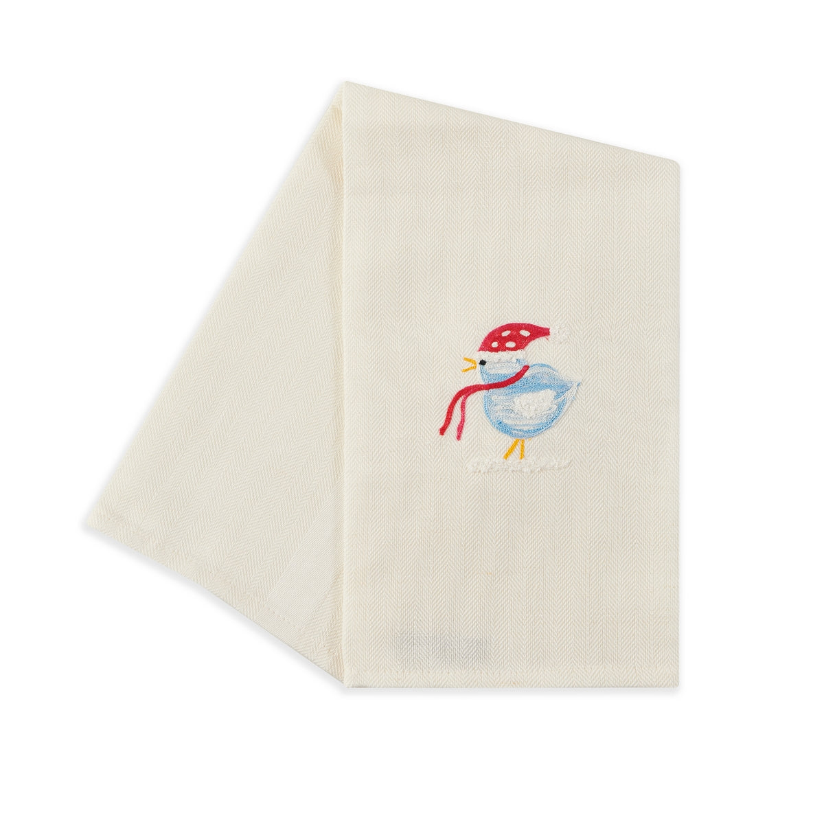BIRD WITH SCARF - Embroidered kitchen towel