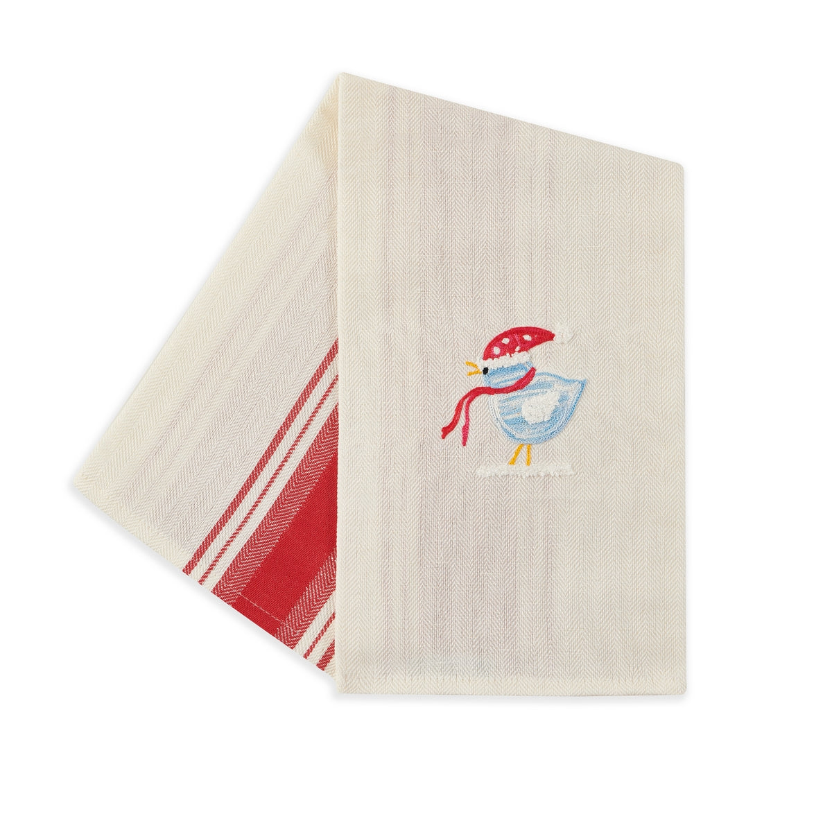 BIRD WITH SCARF - Embroidered kitchen towel