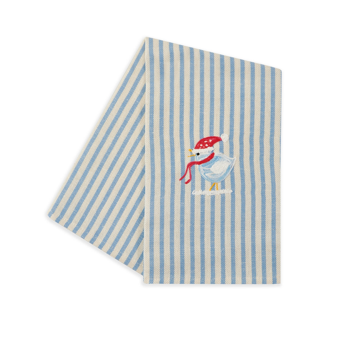 BIRD WITH SCARF - Embroidered kitchen towel
